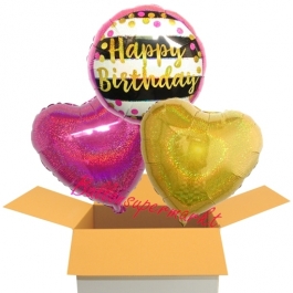 Happy Birthday Pink and Gold Milestone, 3 Stück Luftballons aus Folie zum Geburtstag, inklusive Helium