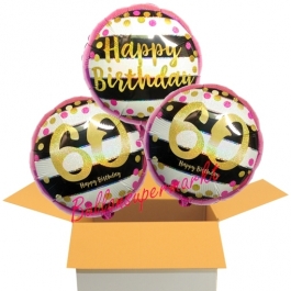 3 Luftballons aus Folie zum 60. Geburtstag, Pink & Gold Milestone Birthday