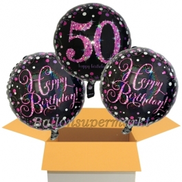 3 Luftballons aus Folie zum 50. Geburtstag, Pink Celebration