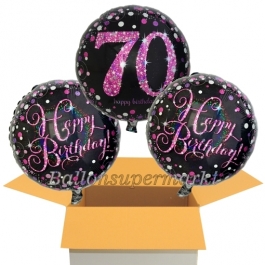 3 Luftballons aus Folie zum 70. Geburtstag, Pink Celebration