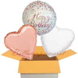Happy Birthday Roségold, 3 Stück Luftballons aus Folie zum Geburtstag, inklusive Helium