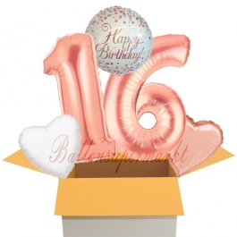 5 Luftballons zum 16. Geburtstag, Sparkling Fizz  Birthday Roségold 16