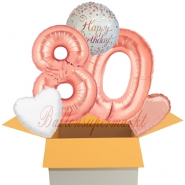 5 Luftballons zum 80. Geburtstag, Sparkling Fizz  Birthday Roségold 80
