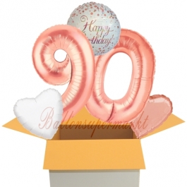 5 Luftballons zum 90. Geburtstag, Sparkling Fizz  Birthday Roségold 90