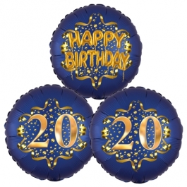 Satin Navy & Gold 20 Happy Birthday, Luftballons aus Folie zum 20. Geburtstag, inklusive Helium