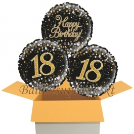 3 Luftballons aus Folie zum 18. Geburtstag, Sparkling Fizz Birthday Gold 18