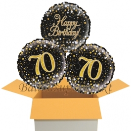 3 Luftballons aus Folie zum 70. Geburtstag, Sparkling Fizz Birthday Gold 70