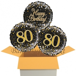 3 Luftballons aus Folie zum 80. Geburtstag, Sparkling Fizz Birthday Gold 80
