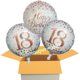 3 Luftballons aus Folie zum 18. Geburtstag, Sparkling Fizz Birthday Rosegold 18