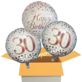 3 Luftballons aus Folie zum 30. Geburtstag, Sparkling Fizz Birthday Roségold 30