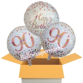 3 Luftballons aus Folie zum 90. Geburtstag, Sparkling Fizz Birthday Roségold 90