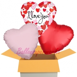 Hearts Equal Love, I Love You, 3 Stück Luftballons aus Folie als Liebesbotschaft, inklusive Helium