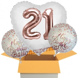 3 Luftballons zum 21. Geburtstag, Jumbo 3D Sparkling Fizz Birthday Rosegold 21