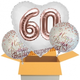 3 Luftballons zum 60. Geburtstag, Jumbo 3D Sparkling Fizz Birthday Rosegold 60