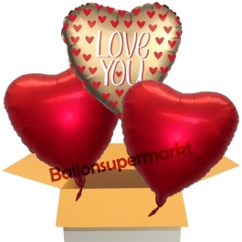 Love You Satin Gold, 3 Stück Luftballons aus Folie als Liebesbotschaft, inklusive Helium