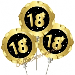 Mini-Folienballons Zahl 18 Schwarz-Gold, selbstaufblasend, 3 Stück