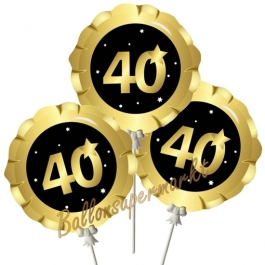 Mini-Folienballons Zahl 40 Schwarz-Gold, selbstaufblasend, 3 Stück