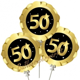 Mini-Folienballons Zahl 50 Schwarz-Gold, selbstaufblasend, 3 Stück