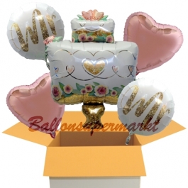 5 Hochzeitsballons, Mr & Mr  Wedding Cake, inklusive Ballongas Helium