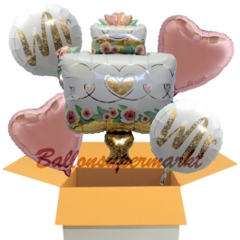 5 Hochzeitsballons, Mr & Mr  Wedding Cake, inklusive Ballongas Helium