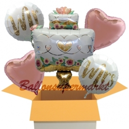 5 Hochzeitsballons, Mr. & Mrs in Love Wedding Cake, inklusive Ballongas Helium