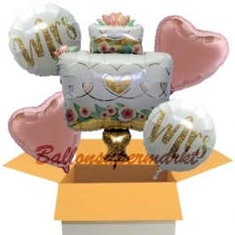 5 Hochzeitsballons, Mrs & Mrs  Wedding Cake, inklusive Ballongas Helium