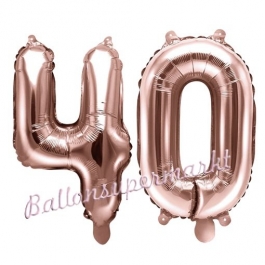 Zahlen-Luftballons aus Folie, Zahl 40 zum 40. Geburtstag und Jubiläum, Rosegold, 35 cm