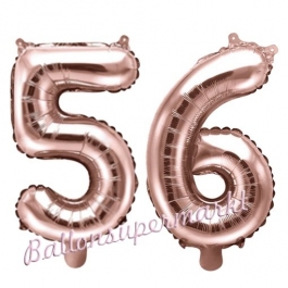 Zahlen-Luftballons aus Folie, Zahl 56 zum 56. Geburtstag und Jubiläum, Rosegold, 35 cm