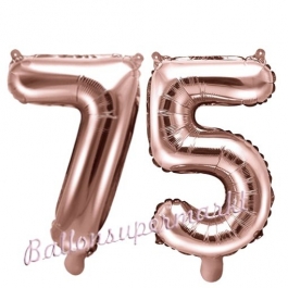 Zahlen-Luftballons aus Folie, Zahl 75 zum 75. Geburtstag und Jubiläum, Rosegold, 35 cm