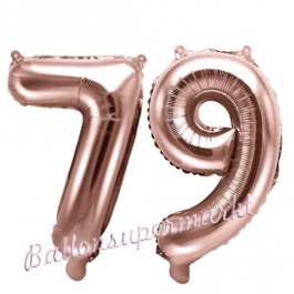 Zahlen-Luftballons aus Folie, Zahl 79 zum 79. Geburtstag und Jubiläum, Rosegold, 35 cm