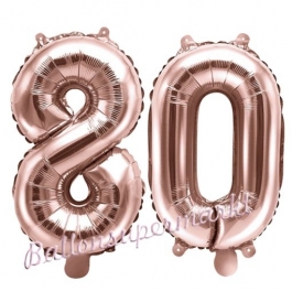 Zahlen-Luftballons aus Folie, Zahl 80 zum 80. Geburtstag und Jubiläum, Rosegold, 35 cm