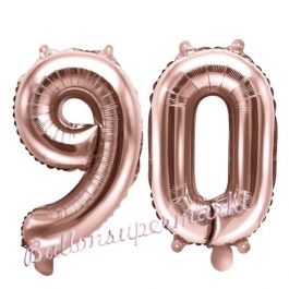 Zahlen-Luftballons aus Folie, Zahl 90 zum 90. Geburtstag und Jubiläum, Rosegold, 35 cm