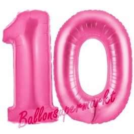 Zahl 10 Pink, Luftballons aus Folie zum 10. Geburtstag, 100 cm, inklusive Helium