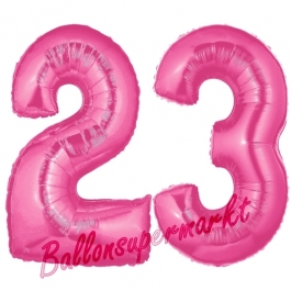 Zahl 23 Pink, Luftballons aus Folie zum 23. Geburtstag, 100 cm, inklusive Helium