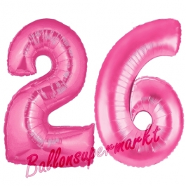 Zahl 26, Pink, Luftballons aus Folie zum 26. Geburtstag, 100 cm, inklusive Helium