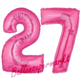 Zahl 27, Pink, Luftballons aus Folie zum 27. Geburtstag, 100 cm, inklusive Helium