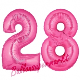 Zahl 28, Pink, Luftballons aus Folie zum 28. Geburtstag, 100 cm, inklusive Helium
