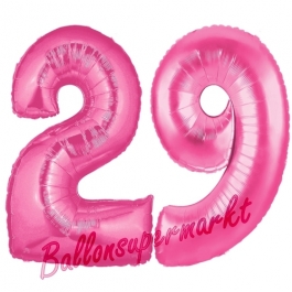 Zahl 29, Pink, Luftballons aus Folie zum 29. Geburtstag, 100 cm, inklusive Helium