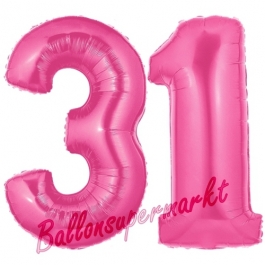 Zahl 31, Pink, Luftballons aus Folie zum 31. Geburtstag, 100 cm, inklusive Helium
