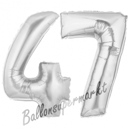 Zahl 47, Silber, Luftballons aus Folie zum 47. Geburtstag, 100 cm, inklusive Helium