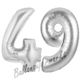 Zahl 49, Silber, Luftballons aus Folie zum 49. Geburtstag, 100 cm, inklusive Helium