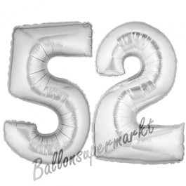 Zahl 52, Silber, Luftballons aus Folie zum 52. Geburtstag, 100 cm, inklusive Helium