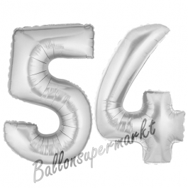 Zahl 54, Silber, Luftballons aus Folie zum 54. Geburtstag, 100 cm, inklusive Helium