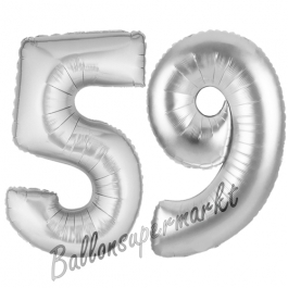 Zahl 59, Silber, Luftballons aus Folie zum 59. Geburtstag, 100 cm, inklusive Helium