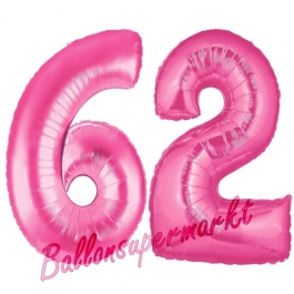 Zahl 62, Pink, Luftballons aus Folie zum 62. Geburtstag, 100 cm, inklusive Helium