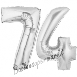 Zahl 74, Silber, Luftballons aus Folie zum 74 Geburtstag, 100 cm, inklusive Helium