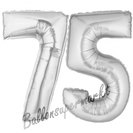 Zahl 75, Silber, Luftballons aus Folie zum 75 Geburtstag, 100 cm, inklusive Helium