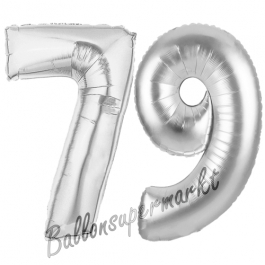 Zahl 79 Silber, Luftballons aus Folie zum 79. Geburtstag, 100 cm, inklusive Helium