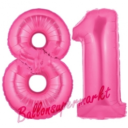 Zahl 81, Pink, Luftballons aus Folie zum 81. Geburtstag, 100 cm, inklusive Helium