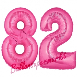 Zahl 82, Pink, Luftballons aus Folie zum 82. Geburtstag, 100 cm, inklusive Helium
